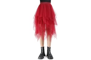 Monbessi Jupe Tulle Femme pour Dames Taille éLastiquéE 80cm Jupe Midi Jupe en Filet IrréGulièRe Daily, Prom, Party (Rose)