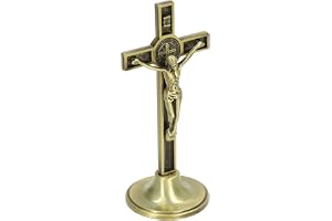 Phefop Katolskt Krucifix Religiös Inredning Handgjord Zinklegering Stående med Polerad Jesus Kristus-figur för Hemmet Kyrkans Altare Gåva Dop Nattvard (Kopparfärg)