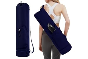 sportsnew Sac Yoga Tapis Rangement pour Tapis de Yoga Femme Sac de Yoga Sac pour Tapis de Sport Séparation Humide et Sèche Ochette à Cordon pour Bouteille d'eau et Poches Latérales Zippées