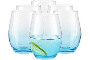 TREND FOR HOME Verre à Eau 580 ml - Grand Verre à Cocktail Lot de 6 - Soft Drink, Jus | Bleu | Phoebe Secret Pastels
