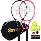 Senston 27 Inch Adult Tennis Rackets, 2 Player Tennis Rackets with 3 Balls, 2 Grips, 2 Vibration Dampers