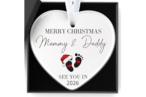 QYLAZUNE Mum Birthday Gifts Christmas Decorations Personalised Ceramic Sign Merry Christmas Mommy And Daddy See You In 2026 Xmas Tree Ornament For New Born Boy Girl New Mom Dad Xmas Gifts Keepsake
