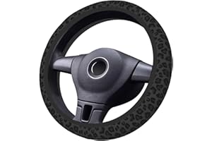 BelleVive Black Leopard Print Cheetah Print Elastic Steering Wheel Cover Non-Slip Breathable Neoprene Steering Wheel Covers Car Accessories Leopard Print Car Truck