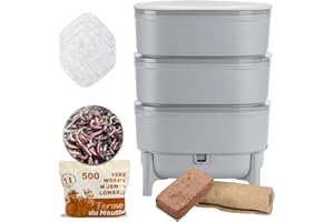 MOUTTA WORMcube Grau Design & Compact I 3-Etagen-Wurmkomposter I 250 gr Kompostwürmer / 500 STK. I Komplett-Set I Stoppfilter zum Ertrinken von Würmern