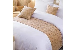 OSVINO Solid Color Chenille Soft No Fading Modern Bed Runner Bedding Scarf Protection, Gold, 260X50cm for 200cm bed