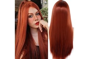 ATAYOU® Parrucca Lunga Auburn Rosso Rame Lace Front - Parrucca Rossa Zenzero Capelli Sintetici Resistente Al Calore Per Le Donne 12 x 3 Pollici Pizzo(Rosso Rame 593)