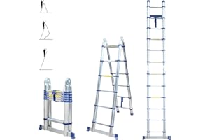 Escalera telescópica articulada de 3,8 m STEMPAKT, escalera de 2 x 6 peldaños plegable profesional multifunción, altura de trabajo máx. 4,7 m, garantía de 5 años Hoström