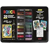 Posca UNI-BALL - Metal Suitcase - Pencil Case - Marker Set of 20 Pieces - Assorted Units