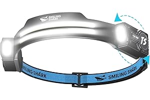Smiling Shark Lampe Frontale, Lampes Frontales LED Rechargeable Ultra Puissante avec 2 Faisceau Large & Spot Réglable Détecteur de Mouvement 2400 mAh 5 Modes pour Randonnée Pêche Camping Cyclisme