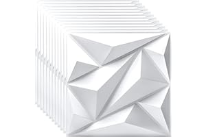 JOLOV 12-Pack 3D Wall Panels - Decorative PVC Diamond Textured Paneling, 11.8"x11.8" Matte White, Modern Accent for Gaming Living Room TV Background (S188)