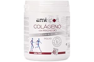 AMLsport Colágeno con magnesio + vit c, b1, b2 y b6, Articulaciones fuertes, Regenerador de tejidos con colágeno hidrolizado tipo 1 y 2, Envase para 46 días, Sabor Fresa, 350 g (Paquete de 1)