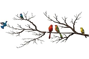 ESTART Wanddekoration mit Vögeln aus Metall, lebendige Vögel auf AST, Silhouette, Wanddekoration, für den Außenbereich, Wandskulptur zum Aufhängen, für Zuhause, Balkon (Vintage Farbe, Groß)