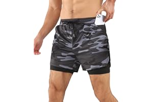 Comilaka Męskie spodenki do biegania 2 w 1 szorty oddychające siłownia trening sportowy spodenki sportowe z kieszenią na telefon