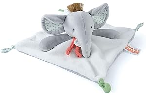 DOUDOU ET COMPAGNIE - Doudou Plat Peluche Elephant - 25cm - Gris - Collection Couleurs Savane - Très Doux Pour Bébé - Garantie Doudou Perdu - Cadeau Pour Naissance Bébé Garçon Ou Fille - DC4078