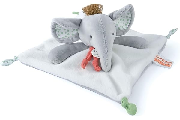 Doudou et Compagnie - Doudou Plat Peluche Elephant - 25cm - Gris - Collection Couleurs Savane - Très Doux pour Bébé - Garantie Doudou Perdu - Cadeau pour Naissance Bébé Garçon Ou Fille - DC4078