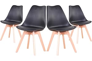 EGOONM Sillas Comedor Pack 4, Nordicas Negro Sillas para Cocina, Oficina, Bar, Sala de Estar-Silla de Cena (Negro)