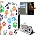 Produktbild Huawei Y6 II Compact Hülle, Huawei Y5 II Hülle , Kamal Star® PU Leder Flip Case Schutzhülle + Stylus ( Multi Dog Cat Paw Print Book)