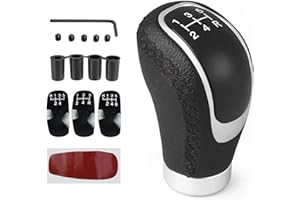 Juttzzei Schaltknauf 5 Gang, Universal Schaltknäufe, Premium-Leder Schalthebel Auto, Manueller Schaltknauf mit 4 Adaptern 8mm 10mm 11mm 12mm für Manueller Autos mit 5 Gang Schaltgetriebe - Schwarz