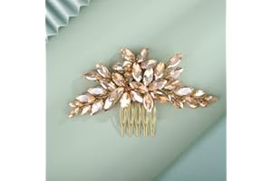 Kercisbeauty Champagne Crystal Beads Gold Hair Comb for Wedding Bridal Shower Handmade Hair Jewelry Girls Prom Hairpiece (Champagne)