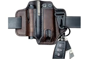Linoni Taktischer Multitool-Halter aus Leder, EDC, Gürtelschlaufe mit Schlüsselhalter für Taschenlampe, Werkzeuge, Outdoor, Camping