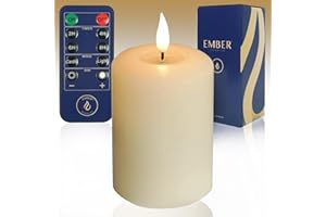 Ember Candles™ 10cm Signature Ivory LED Flickering Battery Candle – 100% Real Wax, Ultra-Realistic, Flameless, Hand-Poured Design, 6-Hour Timer for Safe Indoor Use (Without Remote Control)