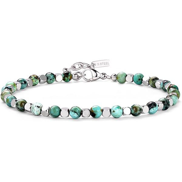 LOLIAS Kralenarmband voor dames en heren, kralen van obsidiaan, tijgeroog en turkoois, armbanden voor dames, roestvrij staal, geschikt als cadeau, voor je beste vriendin, edelsteen-sieraad, armband