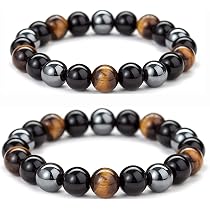 Bracciale Elastico Con Occhio Di Tigre, Ossidiana Nera Ed Ematite - Tripla Protezione - Foto 4