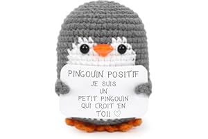 Aurasky Pingouin Positive, Mignon Tricot Jouet Pingouin avec Carte Positive et Câlin Porte Bonheur, Mini Motivantes Tricotée, Drôle Cadeaux pour Homme Femme Enfant Couple Collègue