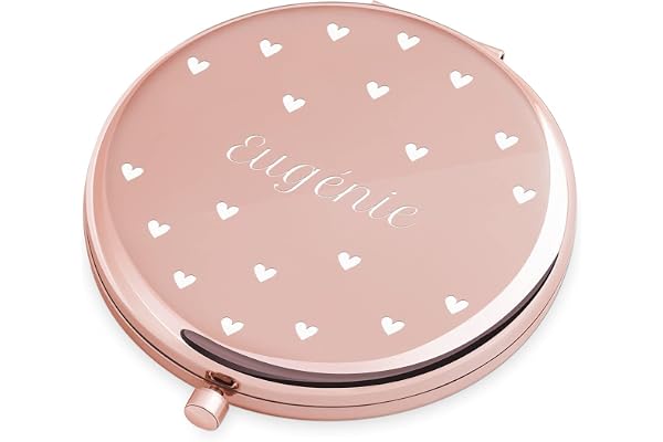 Maverton Miroir de Poche personnalisé de Couleur Or Rose - Accessoire pour Trousse de Maquillage - Mirroir Rond pour Elle - Cadeau Parfait pour Femmes - Cœurs