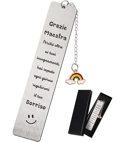 Segnalibro Per Maestra Con Frasi - In Metallo, Con Scatola Regalo, Ideale Per Fine Anno O Occasioni Speciali - Foto 3