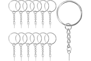 MIZT 100pcs Anneau pour Porte-Clé avec Chaînette, Anneaux Ouverts et tiges à vis pour travaux manuels, 25mm Split Porte Clef Anneaux Lot Métal Porte Clef pour Bricolage Bijoux Support Porte Clé en Acier
