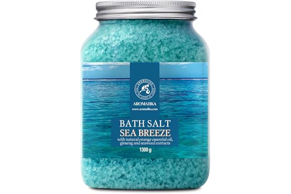Sel Marin avec Huile Essentielle de Orange - Extraits de Ginseng & Algues - Sel de Bain Brise Marine 1300g - Naturelle Sel Marin pour un Bon Sommeil - Relaxation - Beauté - Soin du Corps