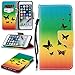 Produktbild Hülle für iPhone 7,iPhone 8 Hülle Leder,FNBK Messerschnalle Lanyard Gemalt Lederhülle Muster Flip Schutzhülle Zubehör mit Silikon Back Cover PU Leder Flip Cover Wallet Case im Bookstyle Etui Schale Handyhülle Case Tasche mit Standfunktion und Kartenfächer Magnet Ledertasche für Apple iPhone 7/iPhone 8 4.7",Regenbogen Schmetterling