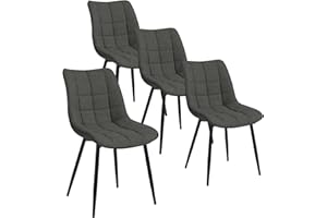 WOLTU Pack de 4 Sillas de Comedor Asiento de Lino Silla Diseño Silla Tapizada Estructura Metálica Sillón con Respaldo Silla de Cocina Gris Oscuro BH206dgr-4