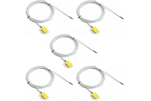 ALLmeter 5-Pack K Type Thermocouple, 3M Fiberglass Temp Sensor, 0-500°C (32-932°F), Fast Response Bead Probe for HVAC, Oven, 3D Printer