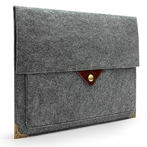 Lavievert Filz & Leder Hülle Sleeve Tasche, Schutzhülle Tasche für Macbook Air/Pro /Pro Retina mit dem Magnetverschluss und edle Metall-Elemente (Grau)