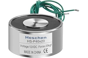 Heschen Electromagnet Magnet Solenoid P40/20, OD: 40mm, DC 12V, 25Kg/55lb