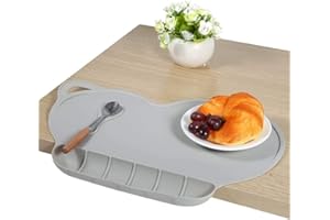 BETOY Tovaglietta in Silicone per Bambini, Pieghevole Impermeabile Antiscivolo in Silicone Tovaglietta Tovaglietta 40*27cm (Grigio)