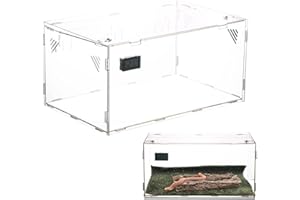 Homtone Acryl Terrarium, 30x20x15cm Schnecken Terrarium mit Temperatur Hygrometer, Großes Transparent Reptile Fütterungsbox, Tragbarer Reptilien-Zuchtbox für Gecko, Chamäleon