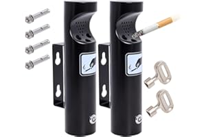 Cendrier Mural Exterieur en Acier Inoxydable,Cendrier Exterieur sur Pied avec Serrure pour Restaurants Hôtels Bureaux Balcon par Poweka (Noir, 2 Pièces）