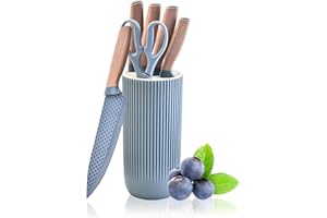 JUSTUP Set di coltelli, 6 pezzi Khaki Sharp Knife Block Set per cucina, antiaderente antiscivolo in acciaio inossidabile Chef Set con blocco universale coltello adatto per la casa ristorante Picnic (Blu)