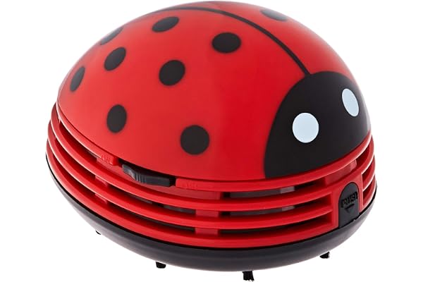 La Chaise Longue - Aspirateur de Table Coccinelle - Plastique Polypropylène PP - sans Fil et sans Sac - Fonctionne sur Piles - pour Nettoyage de Miettes et Poussières - Rouge Noir