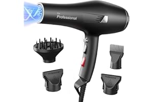 Dekuri Ionic Hair Dryer for Women – Fast Drying, Smooth Finish, with Diffuser & Comb, 2 Speeds 3 Heats, Cool Shot, Professional Hairdryer (Starry Black)