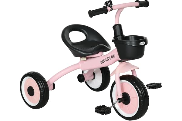 AIYAPLAY Tricycle Enfants avec Sonnette et Panier - Selle réglable avec Dossier - pour Enfant de 2 à 5 Ans Rose