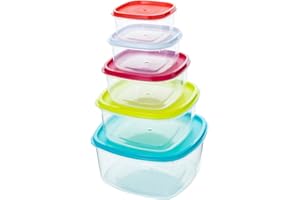 QILZO Opakowanie 5 pojemników na żywność 220 ml 350ml 600ml 1200ml 2000ml, Plastikowe pojemniki na żywność, Bez BPA, Pojemnik odpowiedni do kuchenki mikrofalowej, zmywarka, zamrażarka