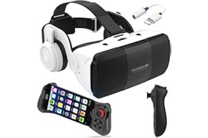 PUCIO Casque Realite Virtuelle avec Manette Jeu et ContrôLeur, Lunettes Virtuelles avec Sangle Élastique Réglable pour Films 3D Jeux Vidéo, Casque VR Smartphone pour 4,7"-7,8" Tout, Cadeaux de Noël Homme (