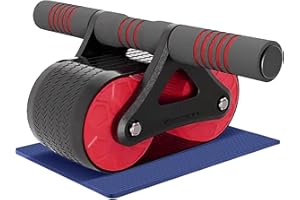 LAPONO Rueda Abdominal Rodillo Abdominales,Equipo de Entrenamiento Básico Ab Rodillos ABS Rebote Automatic y Doble Rueda con Alfombrilla Para Deporte En Casa Equipo De Núcleo Ejercicio (Rojo)
