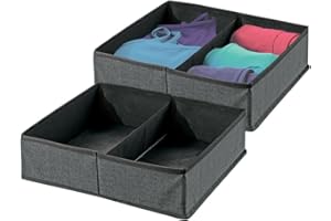 mDesign Set da 2 Scatole Guardaroba in Tela – Box portaoggetti per armadi e cassettoni con Due Scomparti – Organizer Multiuso in Tela per Calze, Biancheria Intima ECC – Grigio Scuro