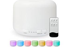 RISSLI Humidificador Aceites Esenciales, difusor de Aromas, Difusor de Aromaterapia, Difusor Ultrasonico de Aceites Esenciales, con Luz Led de 7 Colores y Temporizador, Control Remoto para Hogar,Yoga,500ml