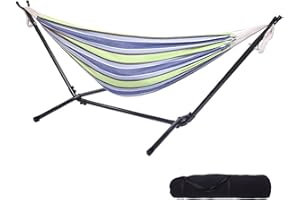 HOBBYZOO Hamac sur Pied, Capacité de Charge 250kg, Réglable en Hauteur, 305x109x104 cm, Support métallique - pour 1-2 Personnes (Vert-Violet)